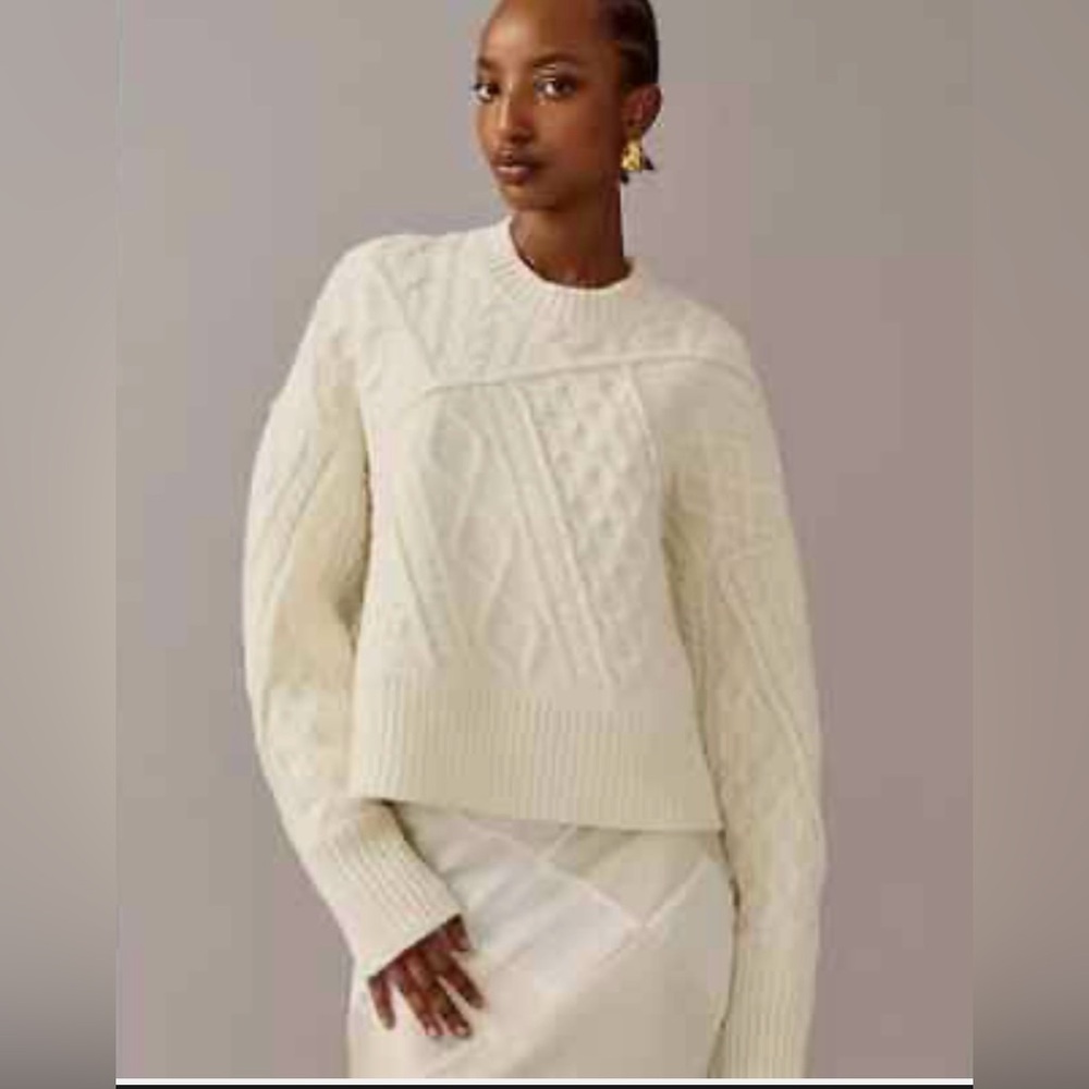 J Crew x Anna October Limited Edition Lambswool Patchwork Cable Sweater NWT SZ S